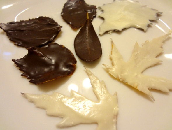 Шаг 5 - нанесите на листья белый шоколад