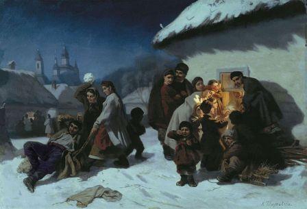 Картина художника Трутовского "Колядки в Малороссии"