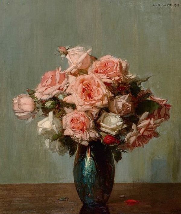  Розовые розы в вазе, 1913. Ян Богартс (1878-1962), голландский художник