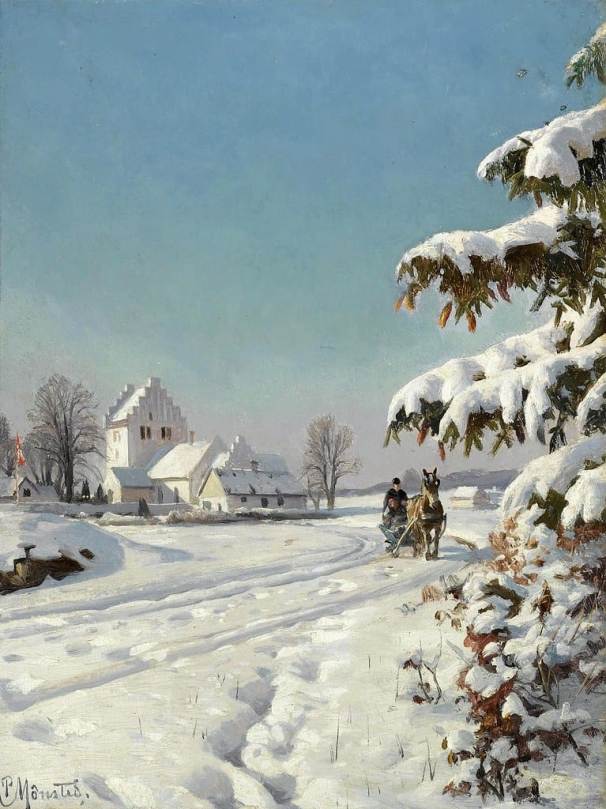  В заснеженном пейзаже. Петер Мёрк Мёнстед (1859-1941), датский художник-реалист
