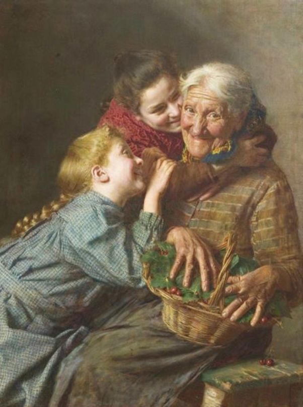 Бабушка и внучки. Гаэтано Беллей (1857-1922), итальянский художник.