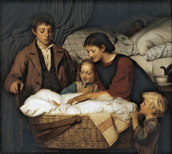  Новорожденный. Альберт Анкер (1831-1910), швейцарский художник и график 