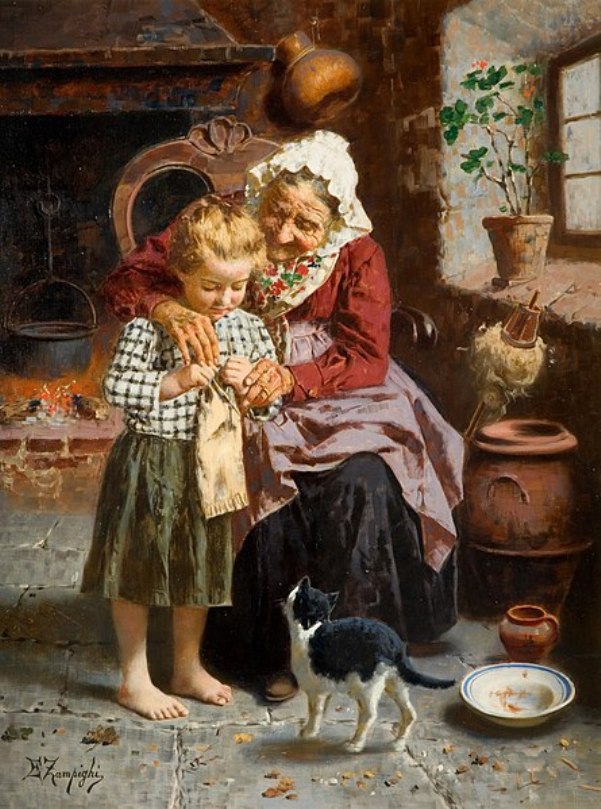 Её первый урок. Эудженио Дзампиги (1859-1944), итальянский художник