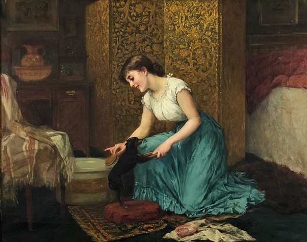 После ванны. Катрин Энгельхарт Амиот (1845-1926), датская художница, специализировавшаяся на портретах и жанровых работах.