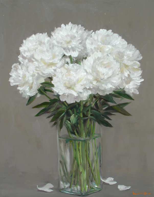 Белые пионы, 92x73 см. Юити Оно, современный японский художник