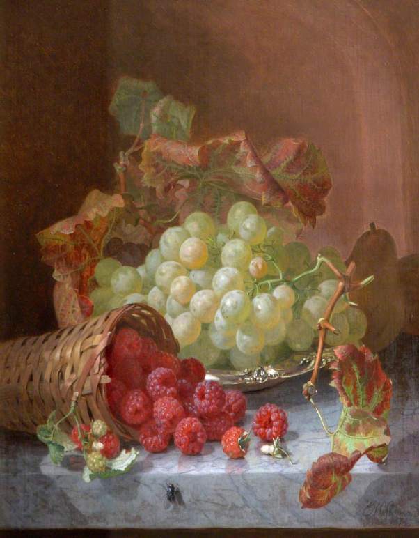  Натюрморт с виноградом и малиной. Холст, масло. Элоиза Гарриет Стэннард (1829-1915), английская художница