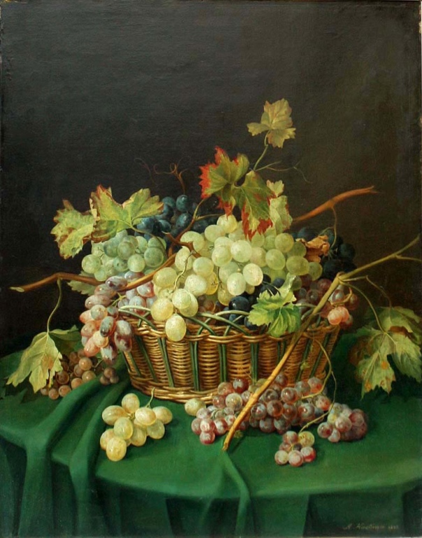 Натюрморт с виноградом в корзине. Антон Хартингер (1806-1890), австрийский художник