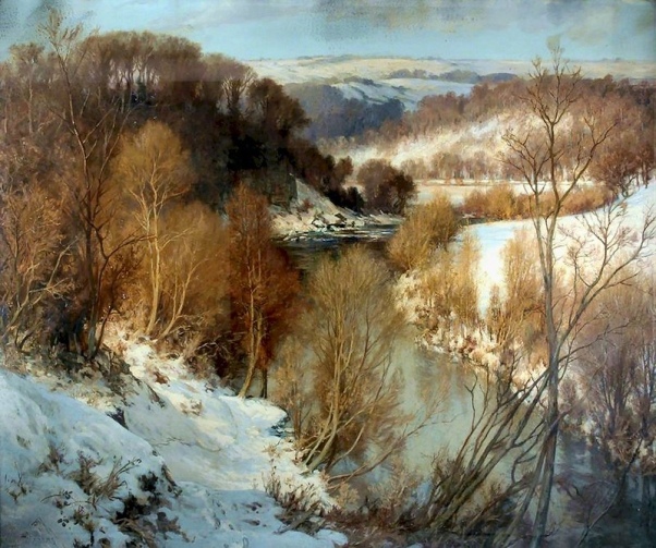 Зимнее утро. Холст, масло. Гарри Уильям Адамс (1868-1947), британский художник. Городской совет Колдердейла в Западном Йоркшире, Англия.